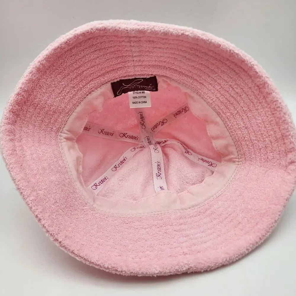 Light Pink Bucket Hat Terry Cloth One Size Plain 100% Cotton Y2K 2000s Beach OCI
